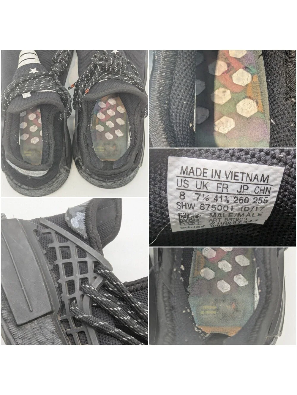 Mens Size 8 Adidas Pharrell Williams YOU NERD BB7603 Human Race NMD Black White